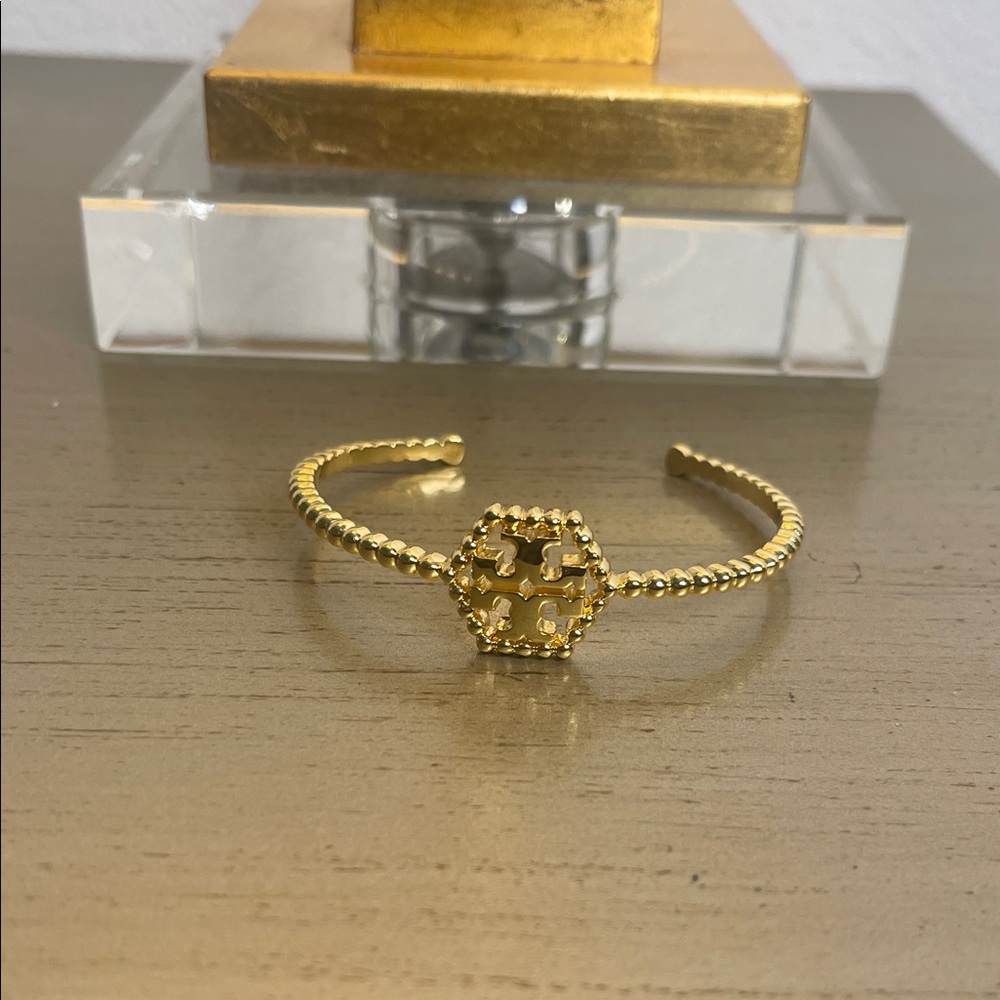 Tory Burch Gold Beaded Hexagon Cuff Bracelet